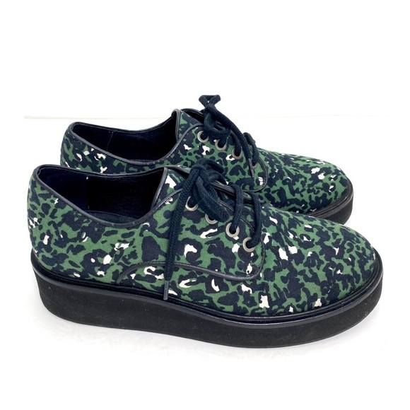 AGNES b Leopard Canvas Platform Oxfords Shoes in Green Size 7 - Picture 5 of 11
